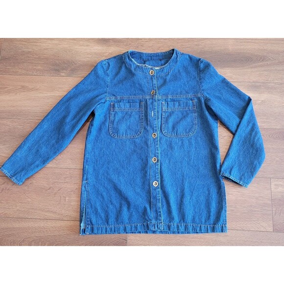 Vintage Denim Shirt Womens 8 Blue Button Front Pockets Promises READ - Picture 13 of 16